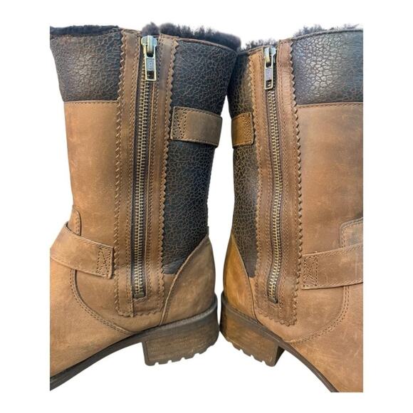 UGG Oregon Shearling Moto Buckle Stout Brown Boot Women size 7 - Picture 5 of 10